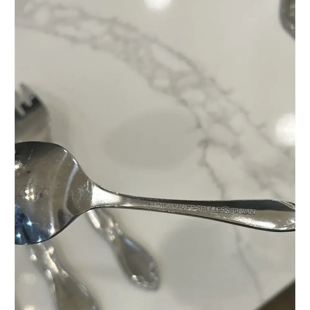 Vtg‎ Set of 4 Salad Forks “T” Monogram Custom Made Floral Stainless Flatware